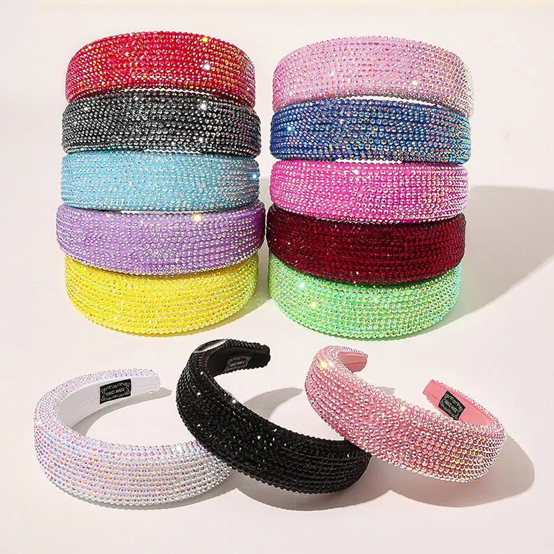 

Rhinestone Headband Wide-Brimmed Hair Clasp Full Crystal Head Hoop Sponge Point Diamond Hair Clip Luxury Shiny Hair Accessories