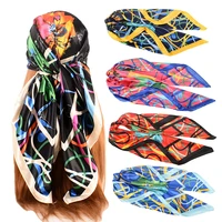 luxury scarf for women silk scarves fashion ladies bohemian printed satin wrap shawls femme elegant foulard square scarf 9090cm