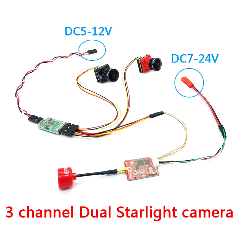 Система FPV 3-канальная двойная видеокамера Starlight CMOS 1200TVL fpv камера с 800 МВт
