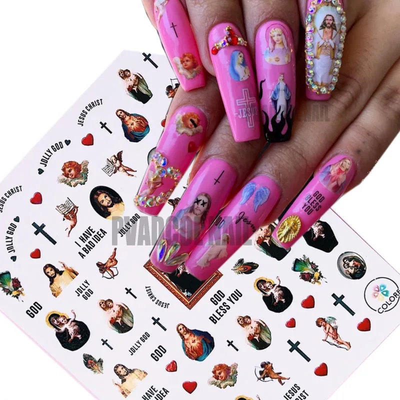 Объемные наклейки для ногтей Cherub с изображением Иисуса ангелом самоклеящиеся