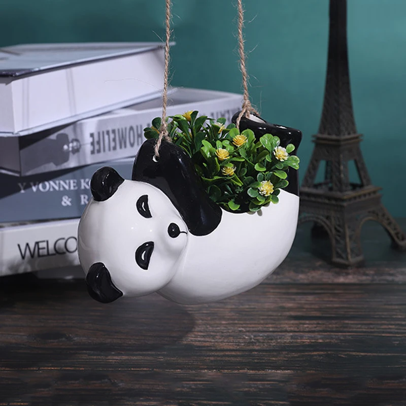 

Современный и простой керамический цветочный горшок ручной работы в виде панды, индивидуальный креативный садовый орнамент с животными, ми...