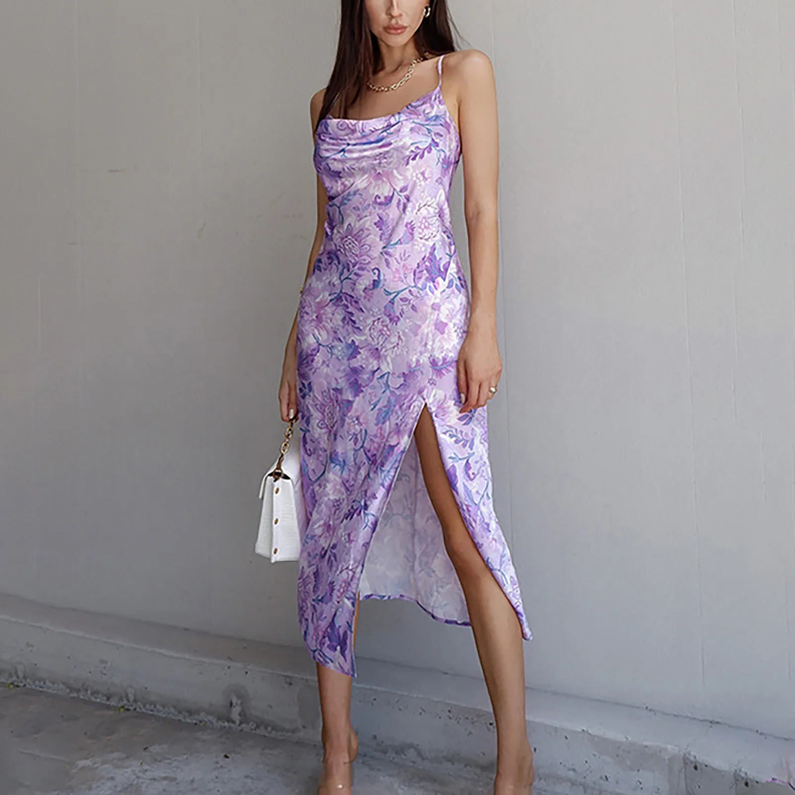 Женское Модное Длинное Платье с разрезом и высоким вырезом соблазнительное