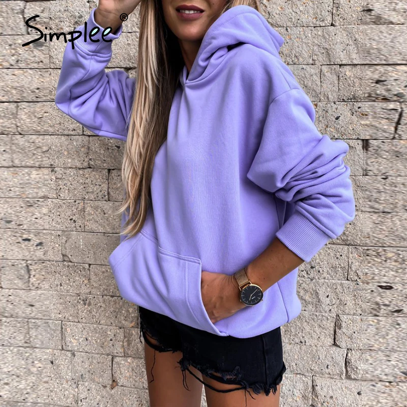 Simplee Pink Hoodie Sweatshirt women Long sleeve casual Kpop clothes Female hoodie autumn winter Pullover Fashion sweatshirt New | Женская