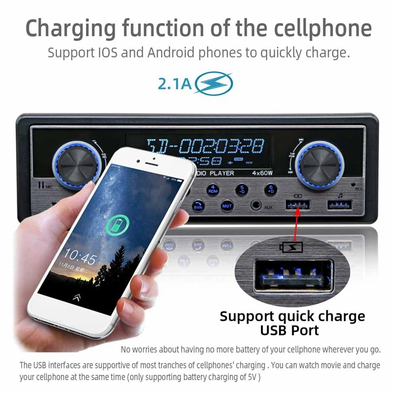 Автомобильный MP3-плеер автомагнитола 1 DIN с Bluetooth стереозвуком FM-приемником