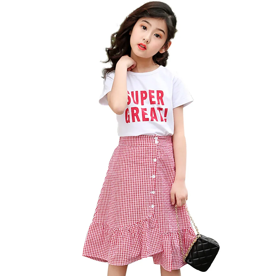 Комплект одежды для девочек летний костюм в клетку от 6 до 12 лет рубашка с