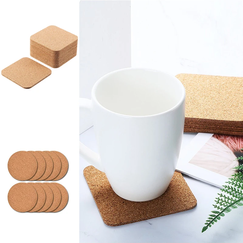 

5/10PCS Coaster Natural Round Wooden Square Slip Slice Cup Mat Tableware Drinks Holder Coffee Tableware Decor Durable Pad