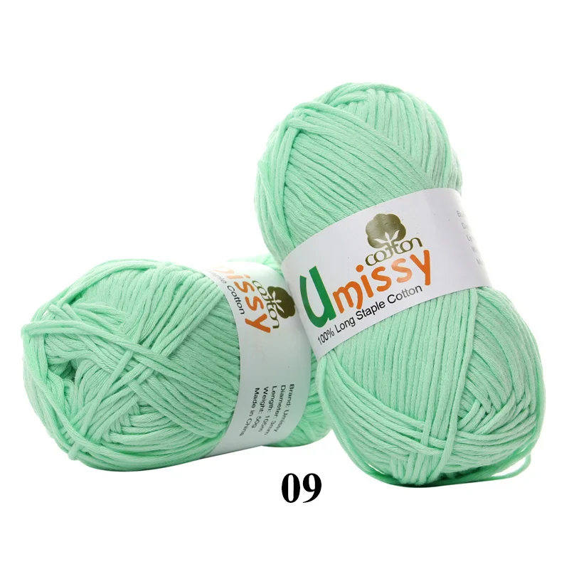 09 Light Green 1pc Хлопчатобумажная пряжа для вязания, чесаная толстая пряжа для вязания, Органический Детский свитер, кукла, 50 г - Цвет: 09 Light Green 1pc