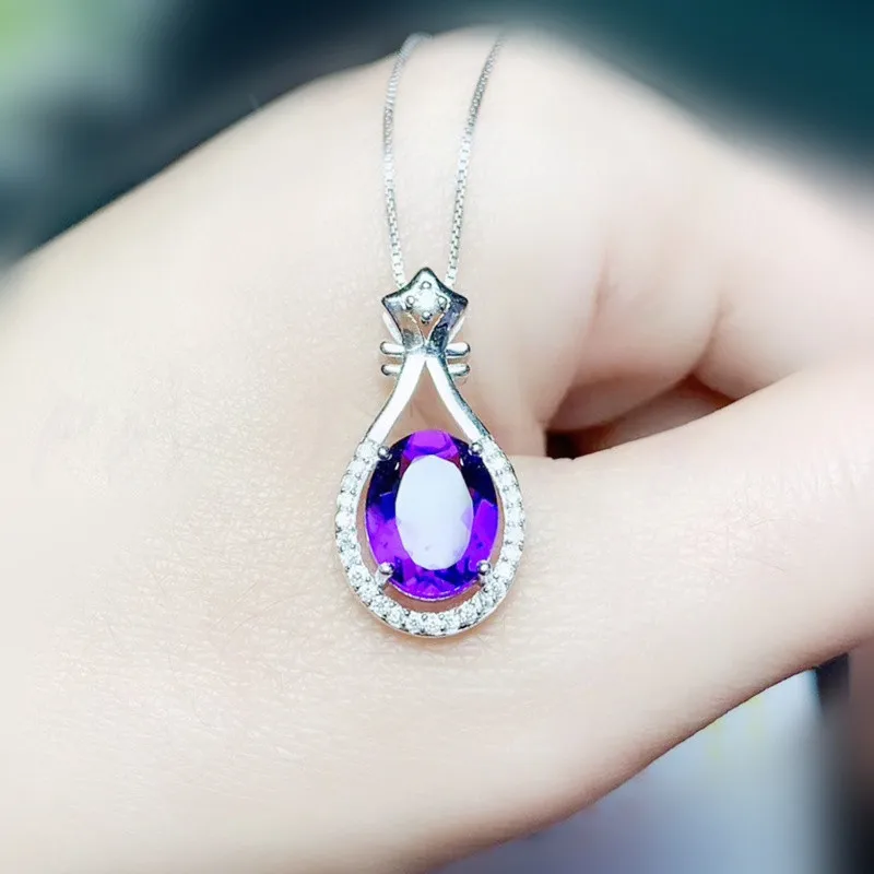 Ожерелье с подвеской из настоящего аметиста бесплатная доставка серебро 925 пробы