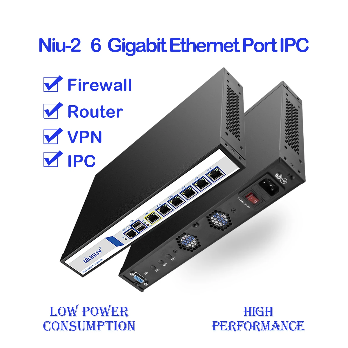 

Niu-2 Gigabit multi-port IPC, firewall, VPN, Router, network security equipment, [6 Intel Gigabit LAN / 2USB / 1COM / 1VGA]