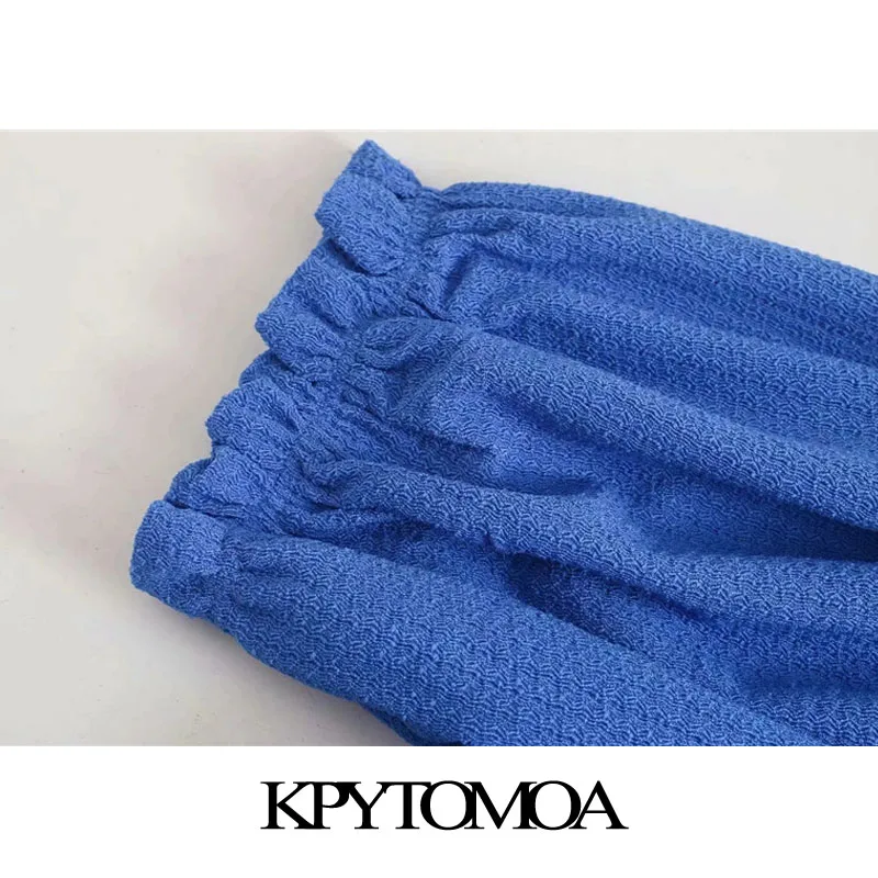 

KPYTOMOA Women 2021 Fashion Buttons Decorate Ruffled Cropped Blouses Vintage V Neck Lantern Sleeve Female Shirts Chic Tops