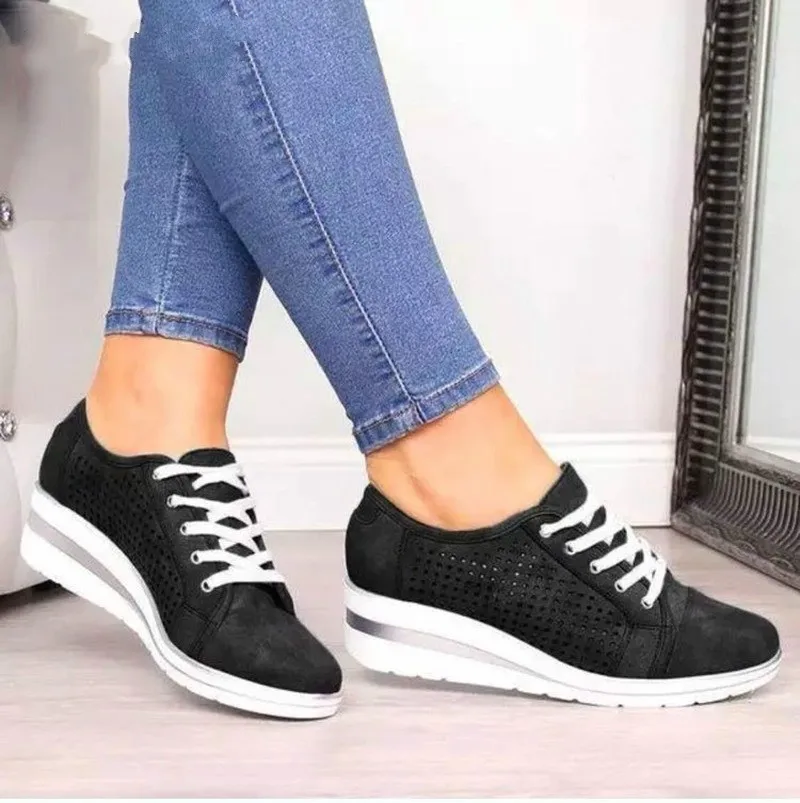 

Women Wedge Shoes Summer Autumn Casual Canvas Sneakers Breathable Platform Sneakers Meddle Heel Pointed Toe Air Mesh Shoe VIP