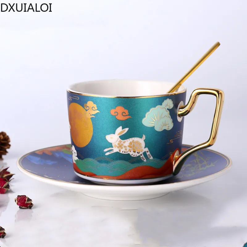 

Керамическая кофейная чашка DXUIALOI, кофейные кружки и блюдца в европейском стиле, изысканная домашняя чашка для послеобеденного чая, 220 мл