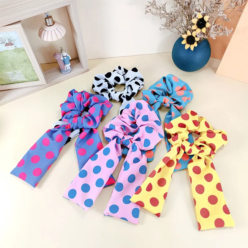

Hairband Ladies Girls Polka Dot Pure Color Bow Hairband Large Intestine Hair Tie Ponytail Hair Lead Rope Hair Accessories