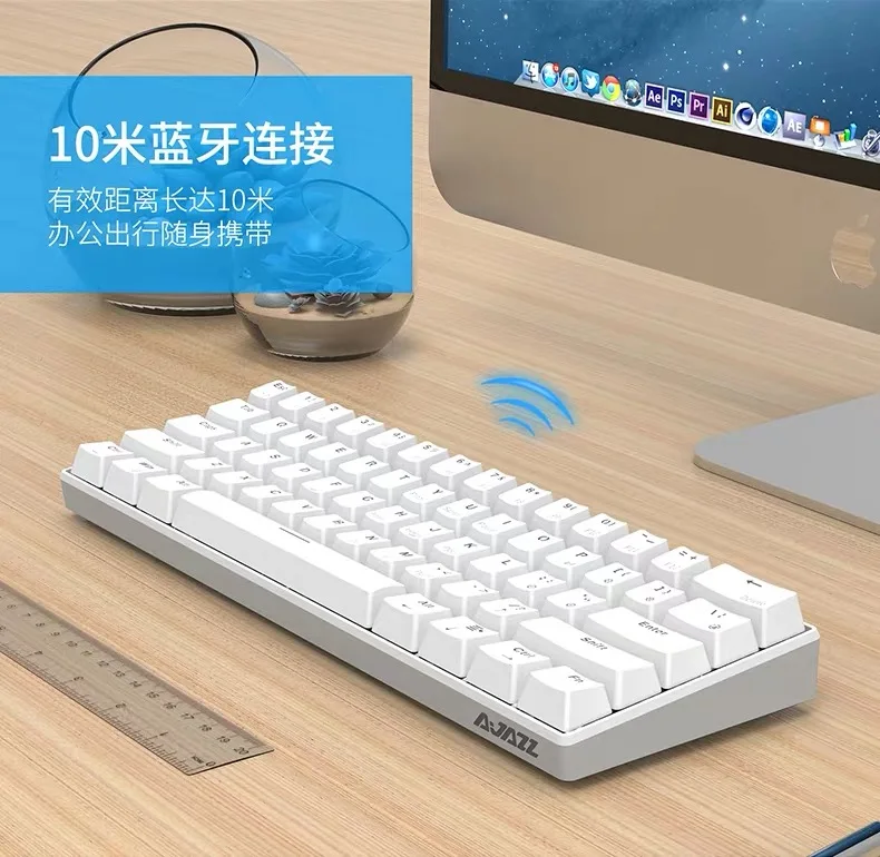 Ajazz I610T синий переключатель PBT 61 Ключи Bluetooth подключения USB механическая