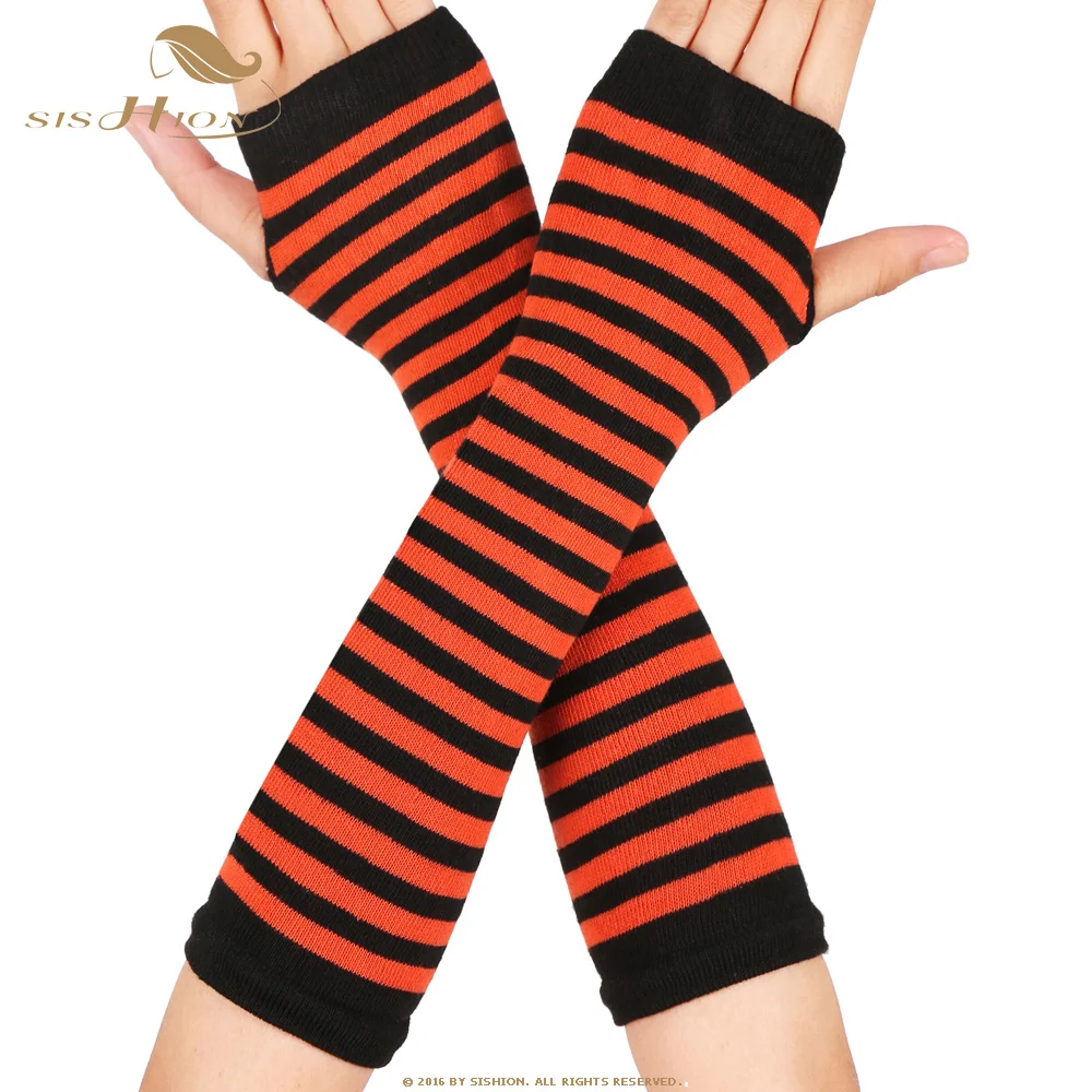 Женские трикотажные перчатки без пальцев SISHION мягкие полосатые налокотники с