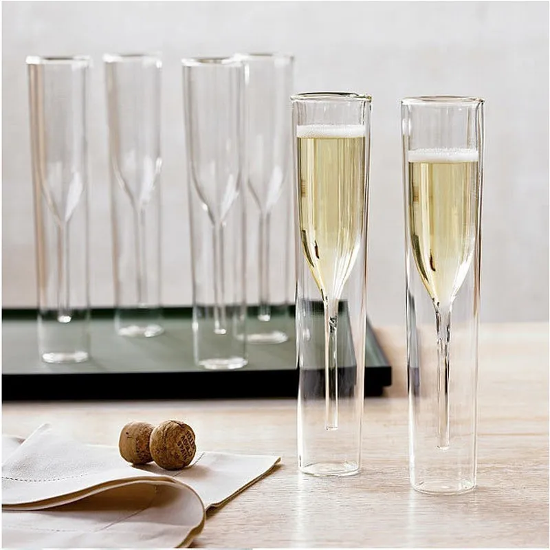 

High grade creative personality transparent large double layer champagne goblet bubble glass cocktail glass