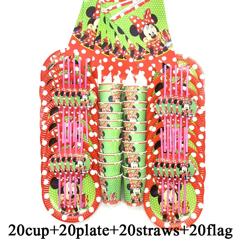 beipanxiqi-80pcs Дисней Минни партия набор чашка тарелка пластиковые одноразовые трубочки посуда Минни Маус тематические праздничные товары для дня рождения Декор флаг 80 шт - Цвет: beipanxiqi-80pcs