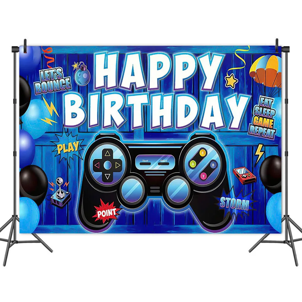 

Video Game Controller Boy Birthday Blue Backdrop Children Party Table Decoration Photography Photo Background Kids Vinyl Banner