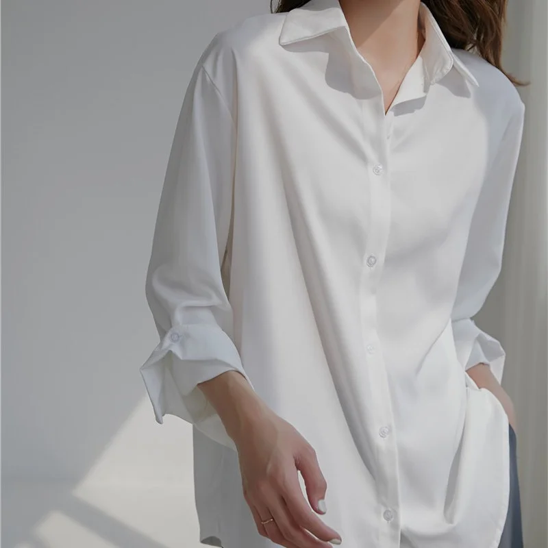 

Brangdy английская Стильная Офисная Дамская простая Модная белая блузка против морщин женские блузки модная женская рубашка 2021 женские топы