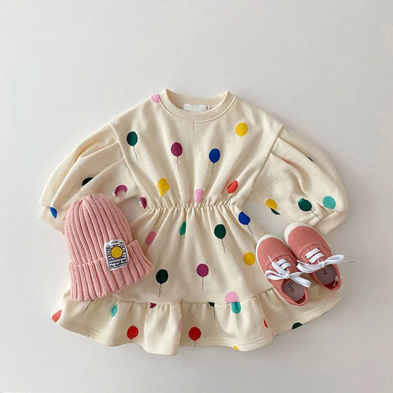 

New Arrived 2021 Autumn Baby Girl Cotton Colorful Balloon Dress Toddler Kids Princess Dresses Baby Boy Comfortable 2-Piece Suit