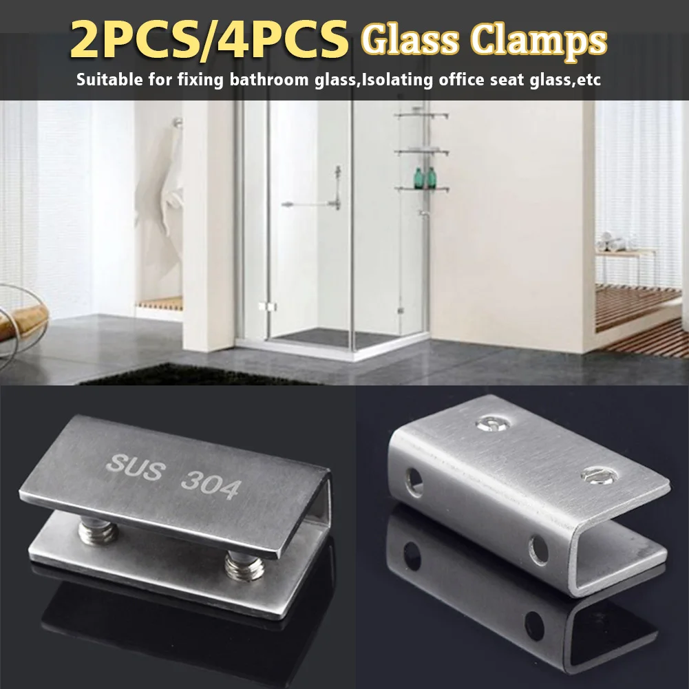 Home Bath Glass Clamp Support Easy Install Door Hinge Cabinet Fixed Accessories Furniture Hardware Cupboard Clip Stainless Steel |
