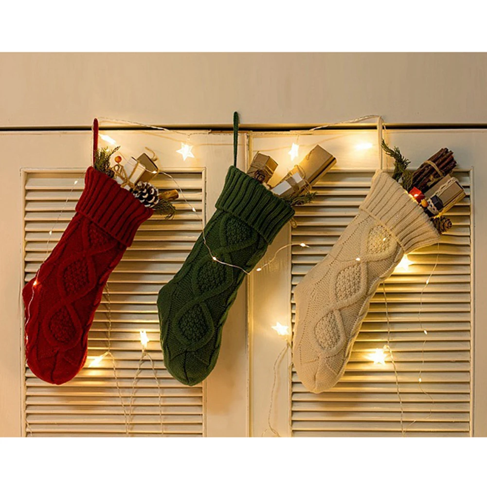 1 шт. вязаные носки для рождества праздника висячие вязанные крючком на складе с