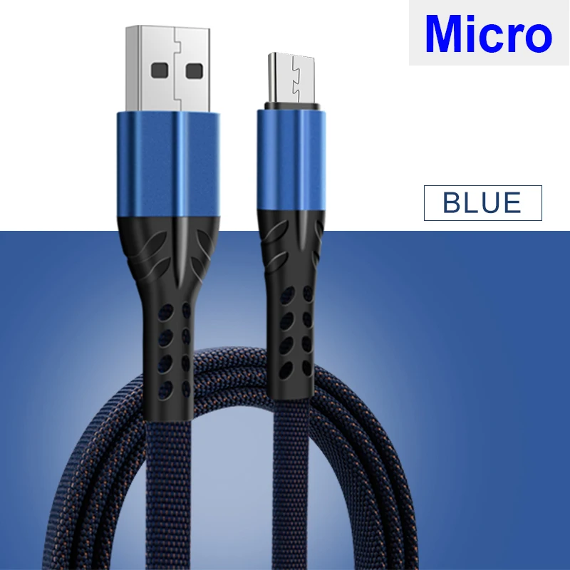 Blue For Micro Кабель usb type C а, кабель для быстрой зарядки, тканый нейлоновый кабель для мобильных телефонов, зарядное устройство для iPhone, Micro usb type-C, передача данных - Цвет: Blue For Micro