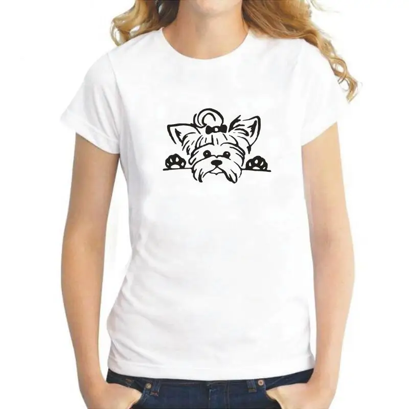 

Harajuku Tee Shirt Femme Funny Puppy Peeking Yorkie Dog T Shirt Women Tops Summer Short Sleeve Casual T-shirt Camiseta Mujer