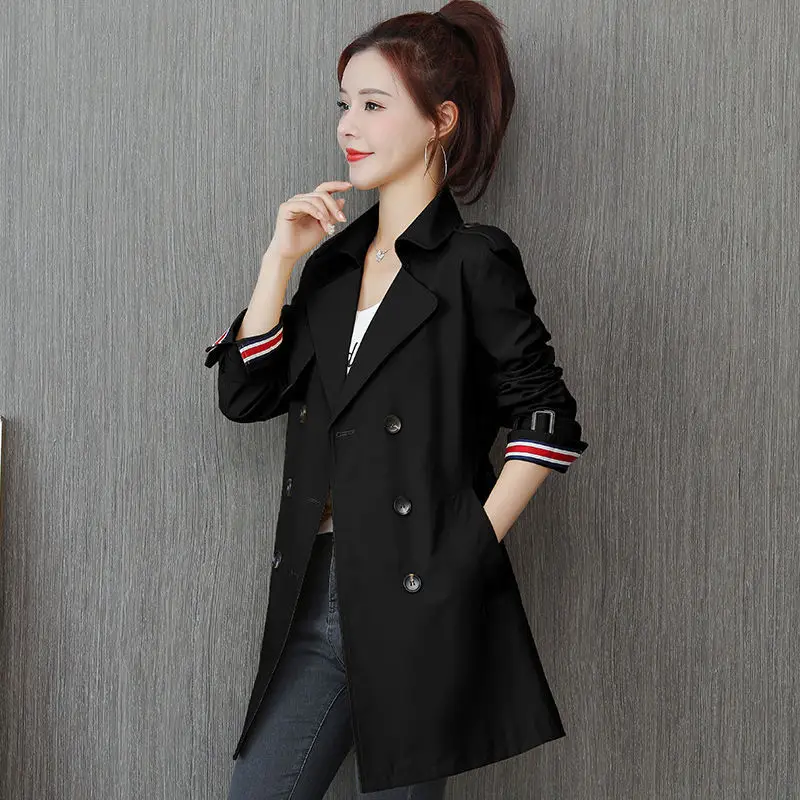 

Trenchcoat Women Autumn Fashion Clothing 2021 Slim Lace Up Double Breasted Trench Korean Style Solid Color Casual Outerwear Coat