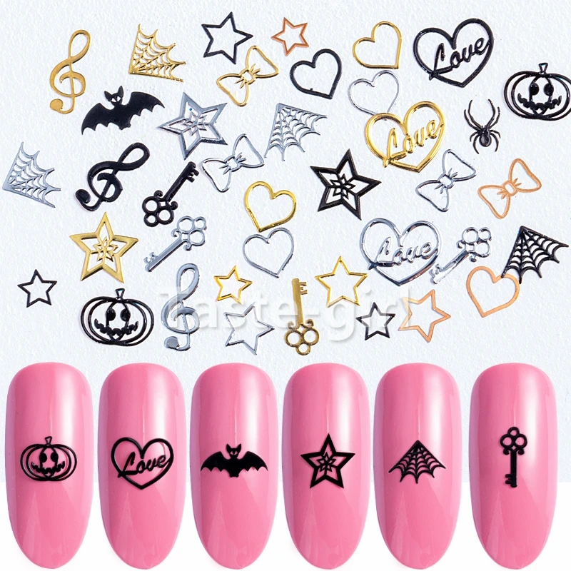 400PCS Black Gold Silver metal nail art decoration slice sequnismanicure nails decals foil | Красота и здоровье