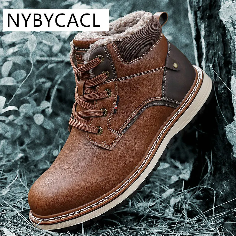 

Winter Genuine Leather Ankle Boots High Top Men Casual Shoes Non-slip Super Warm Snow Boots High Quality Fashion Footwear New