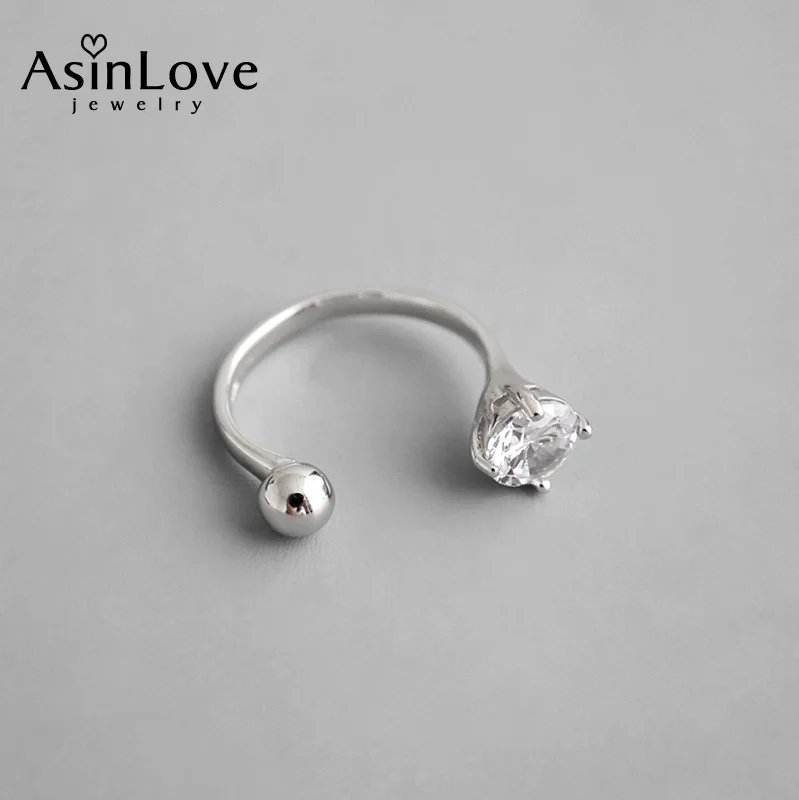 

AsinLove Ball Zircon Open Ring Real 925 Sterling Silver Popular Creative Handmade Designer Fine Jewelry Rings for Women Gift