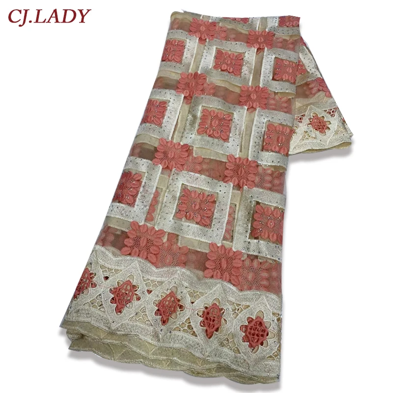 

2021 High Quality African Guipure Cord Lace Fabric Nigerian Water Soluble Cord Laces With Stone For Party Sewing Dress A03