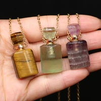 1pcs natural stone perfume bottle 60cm necklace pendant tiger eye green fluorite amethysts necklace charm jewelry gift 15x35mm