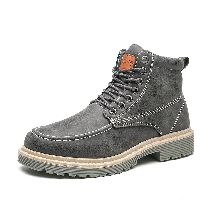 

2021 Spring Autumn New British Style Boots for Man Round Toe Solid Colors Low Heel Casual Motorcycle Boots with Platform