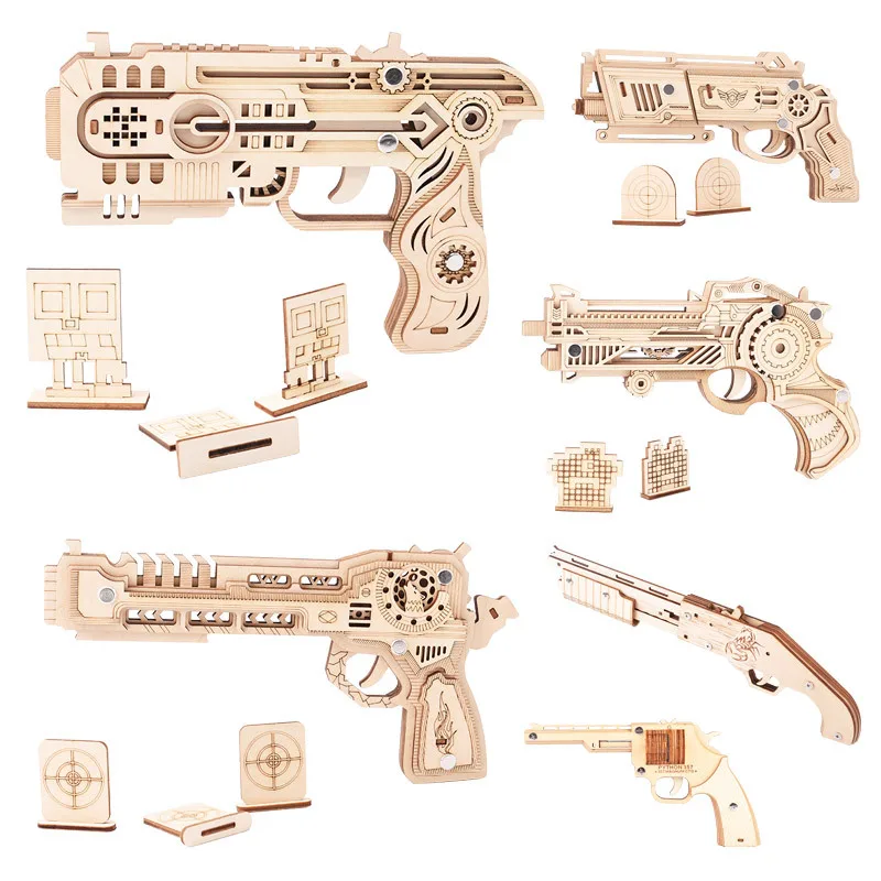 

Laser Cutting DIY 3D Wooden Puzzle Woodcraft Assembly Kit Hunting wolf Eagle Train Dragon Rubber Band Gun For Boy Christmas Gift