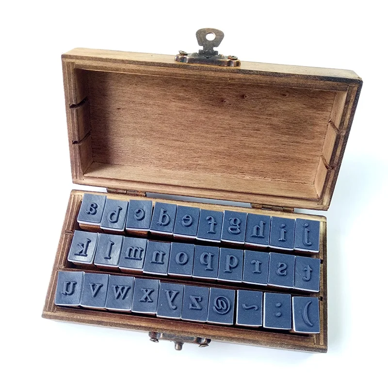 

4set/lot Retro Vintage Romantic Uppercase&Lowercase Letter Wooden Craft Box Alphabet Letter Stamp Rubber Stamp Set Wholesale