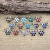 7 chakra natural stone adjustable ring reiki energy healing crystal turquoises silvery finger rings women fashion jewelryqc4046