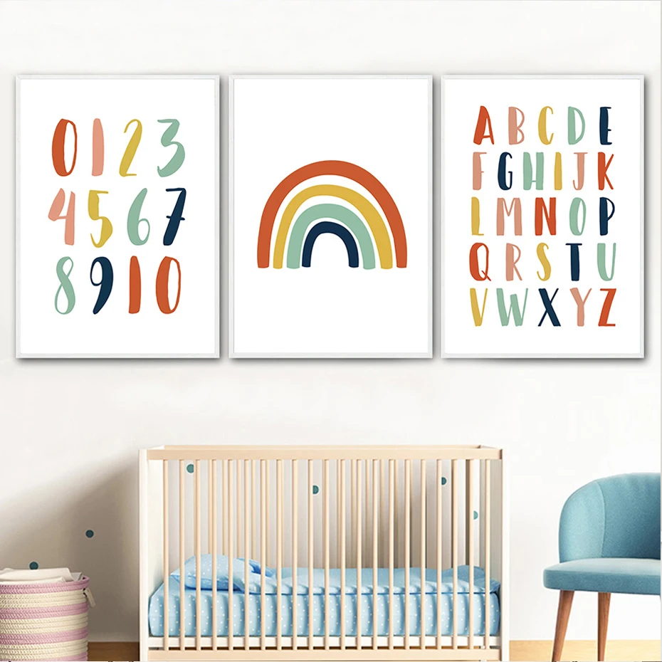 

Modern Rainbow Alphabet Nursery Wall Art Pictures Home Decoration NO Frame Canvas Painting Poster Print Posters Baby Girls Room