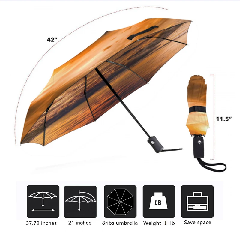Автоматический зонт для путешествий женщин и мужчин 8 Bone Anti-UV трехскладной зонты