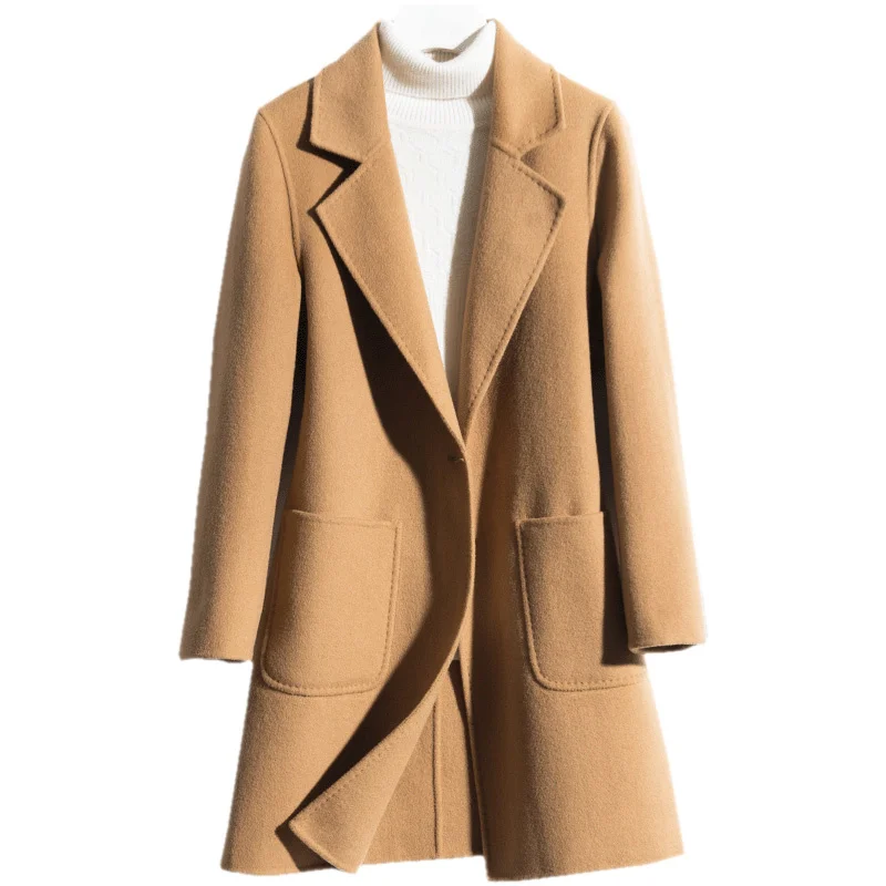 

KMETRAM 2021 New Autumn Winter Handmade 100% Double-faced Wool Jacket Women Vintage Slim Long Coat Red Casaco Feminino MY552