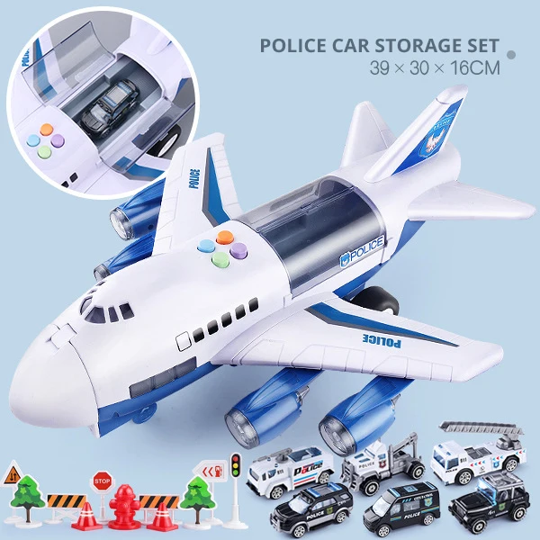 Blue Police Set2 10 стильных детских игрушек модель самолета музыкальная дорожка инерционный воздушный лайнер большой пассажирский самолет Diecasts& игрушечные транспортные средства Детские самолеты - Цвет: Blue Police Set2