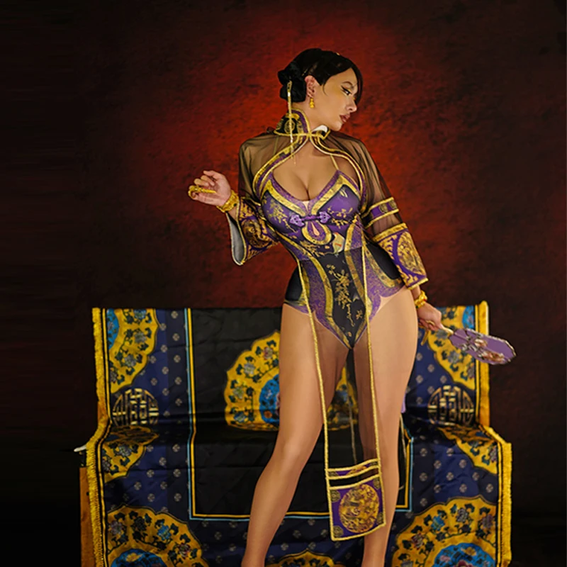 Костюм для танцев в китайском стиле женский сексуальный прозрачный костюм