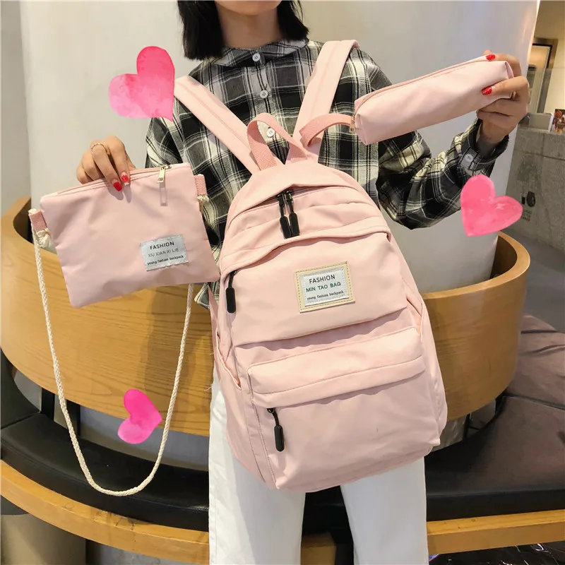 

3set Backpack Casual Women School Backpack Candy Colour Women Backpack School bag for teenage girls Mochilas Female