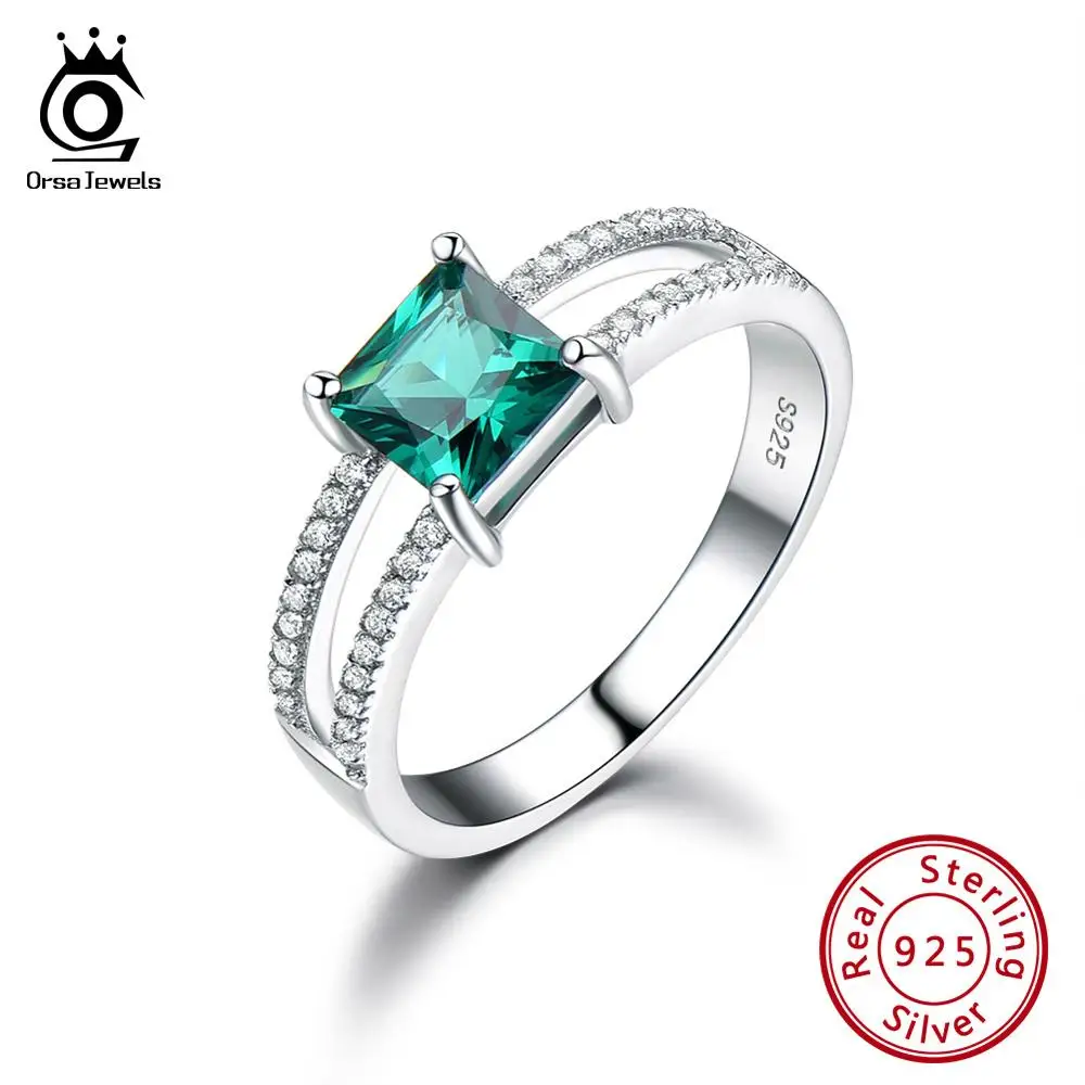 ORSA JEWELS новейшее чистое Стерлинговое Серебро 925 Стильное женское кольцо с квадратным вырезом юбилей Изумрудный камень кольцо ювелирные изделия VSR17