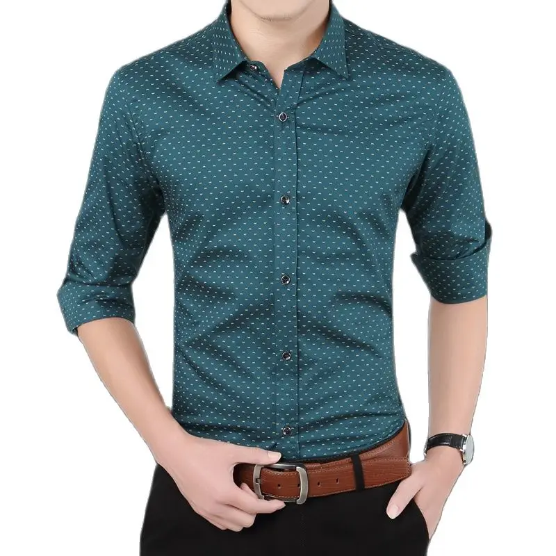 Men's Shirt  Long Sleeve Fashion Slim Fit Printed Shirt Male Social Business Dress Shirts Brand For Men Soft Comfortable M-5XL