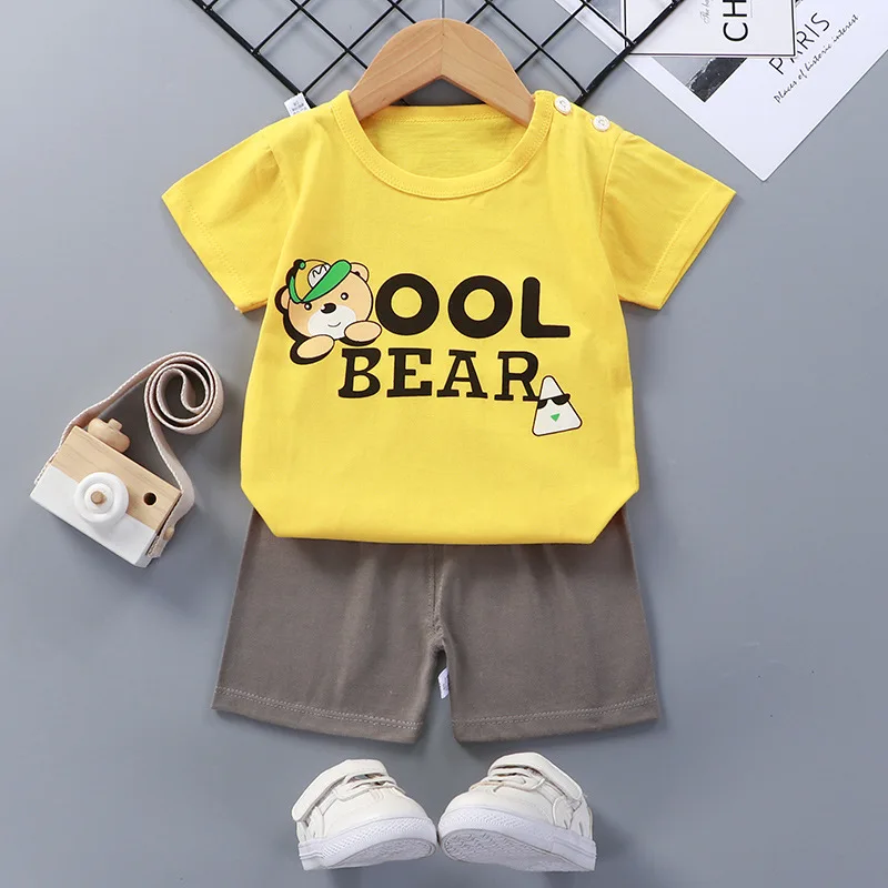 

Kids Boys Sets Summer Cartoon Print Cotton Short Sleeve O-Neck Cute T-Shirt Tops with Shorts Baby Girls Clothing Set