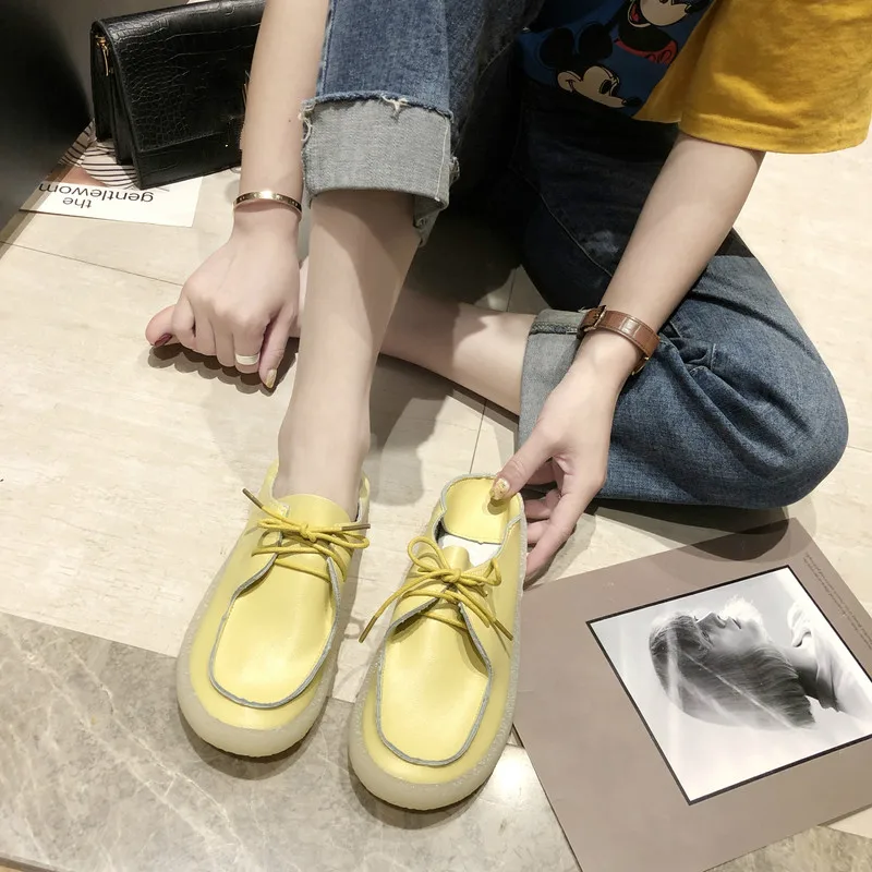 

Women White Flats Pu Soft Leather Sneakers comfortable Lace Up Casual Autumn Woman Shoes Flat 2020 Fashion Loafers W33-44