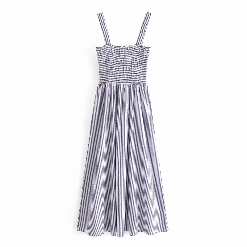 

Womens's Dresses Camisole Midi Dress High Waist Sleeveless Vestidos Mujer Female Striped Robes Femme Backless Casual Za Summer
