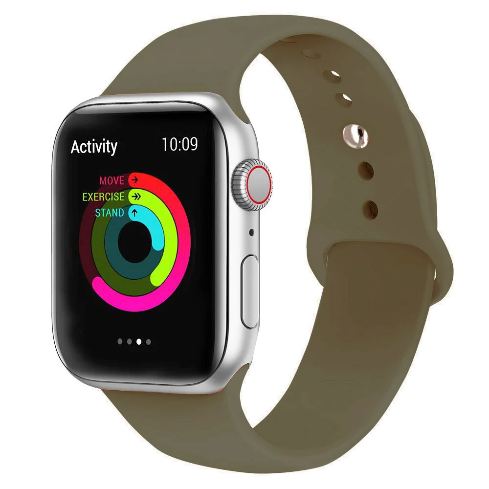 Khaki Силиконовый ремешок для наручных часов Apple Watch, 42 мм, 38 мм, Версия 44 мм 40 мм резиновый браслет Ремешки черный ремешок наручных часов Iwatch серии 5/4/3/2/1 браслет - Цвет ремешка: Khaki